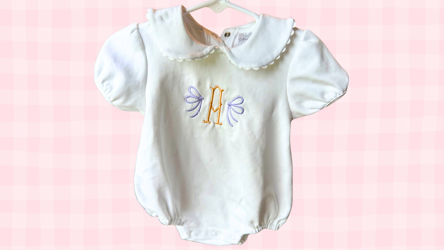 Bow Frame Collared Ricrac Bubble Onesie