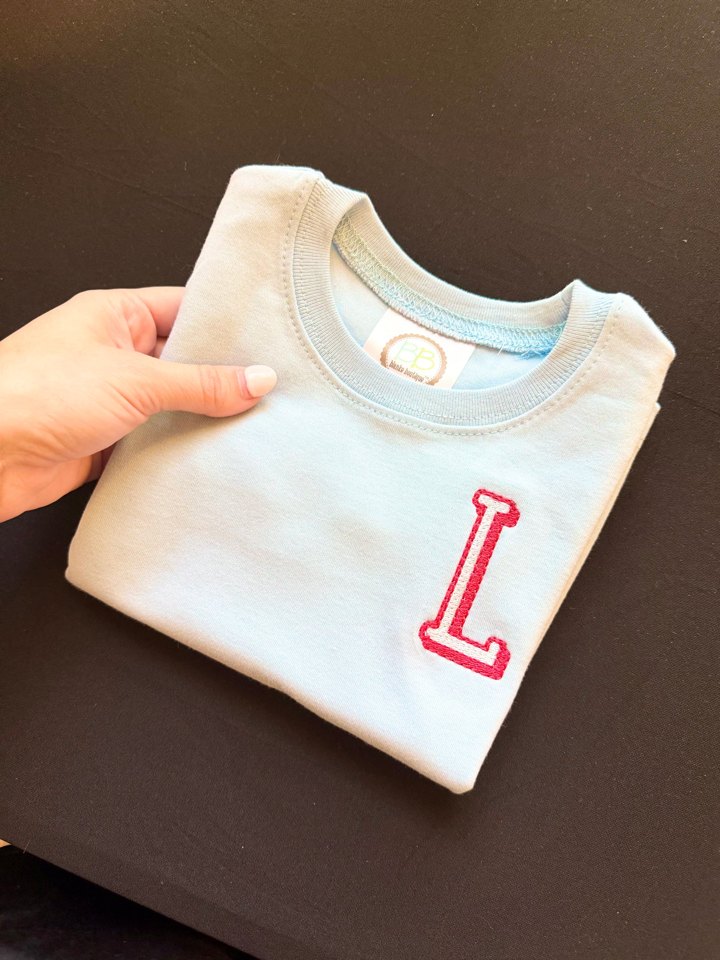 Boys Monogrammed T Shirt - Valentines red and baby blue