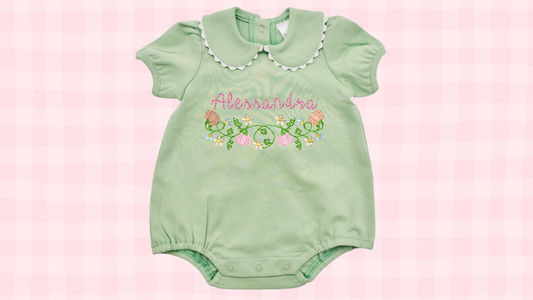 Floral fall pumpkin Name Stitch Collared Bubble Onesie