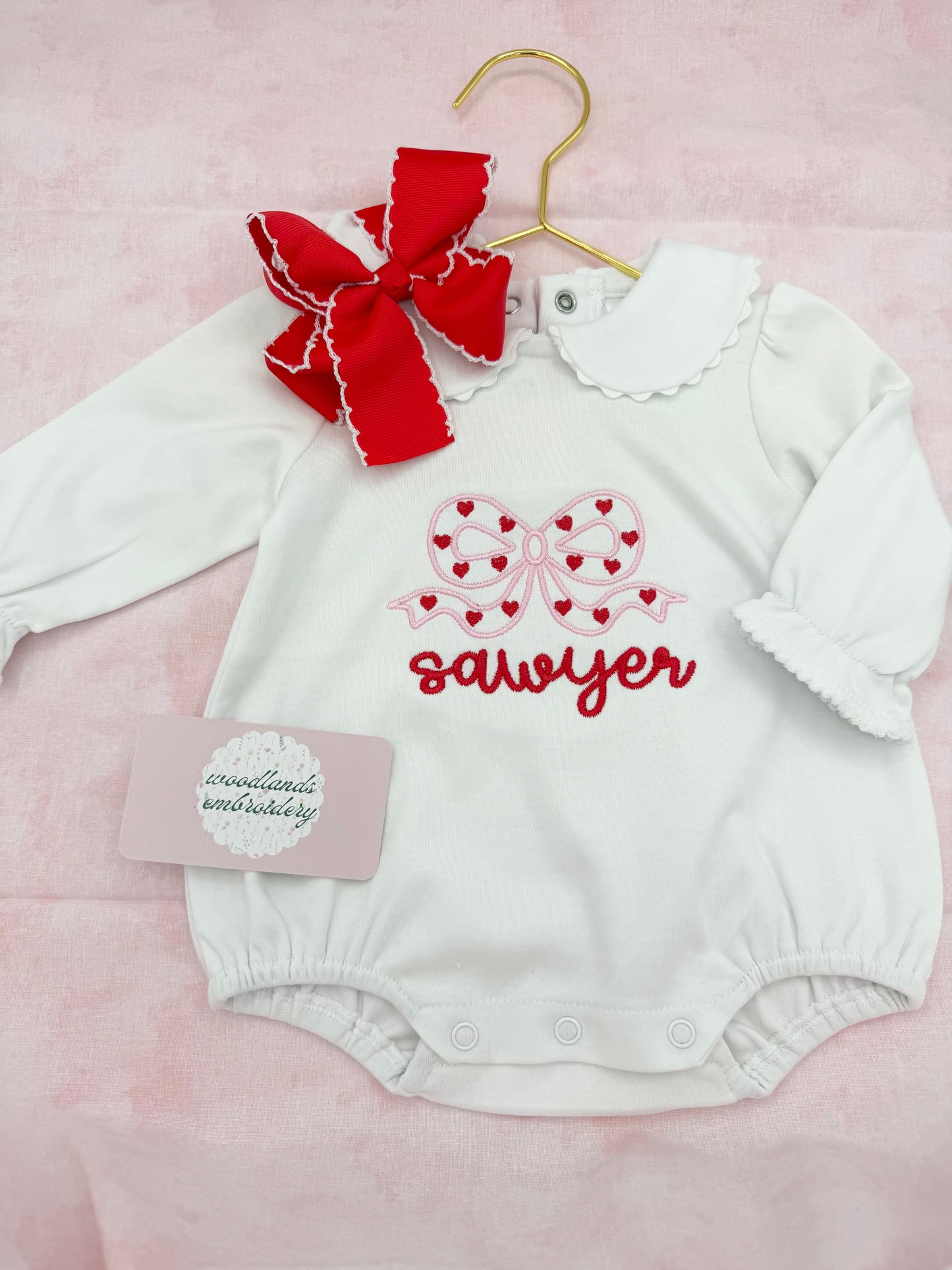 Valentines bow collared onesie - longsleeve
