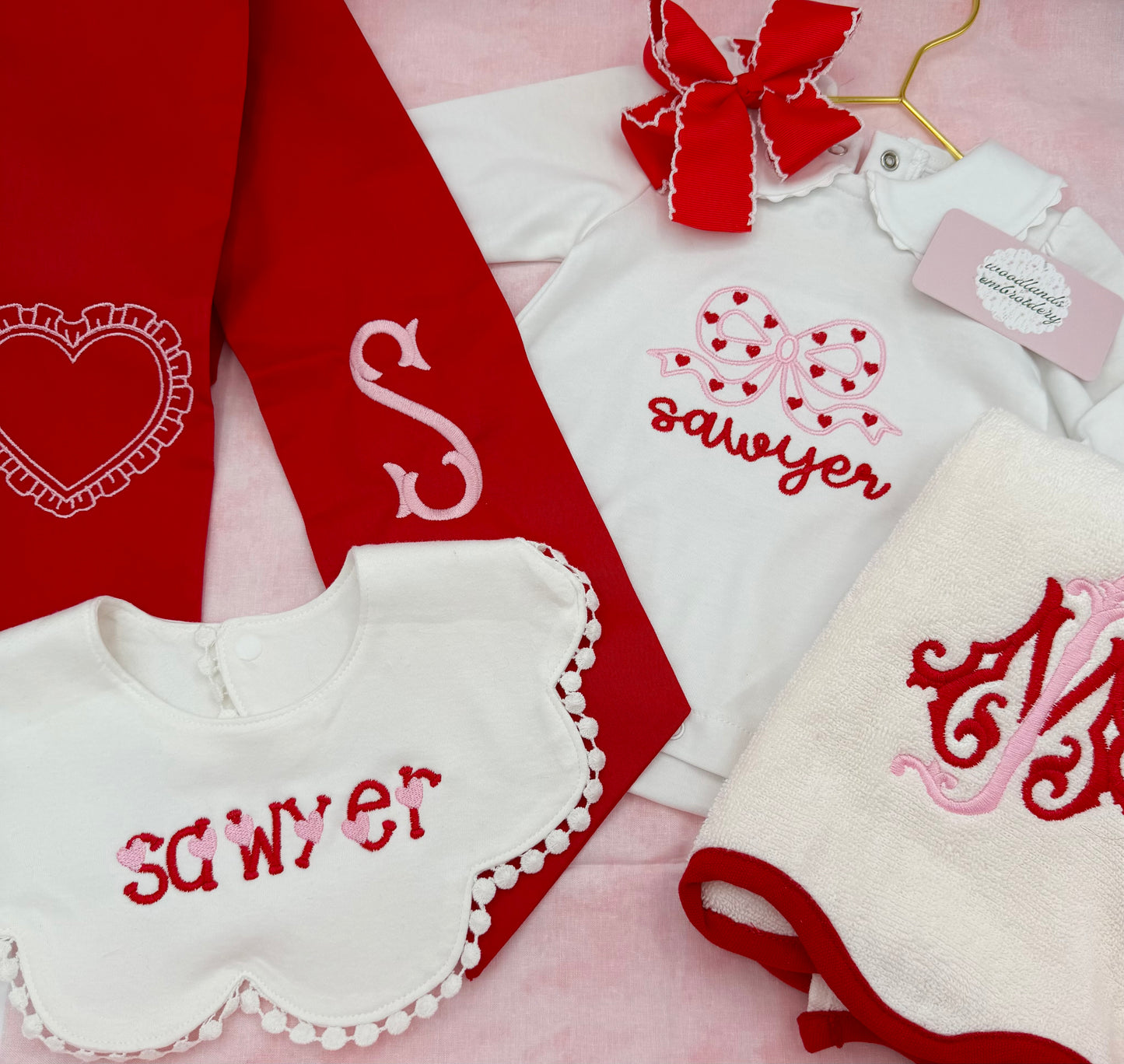 Valentines Baby Bib - heart script font