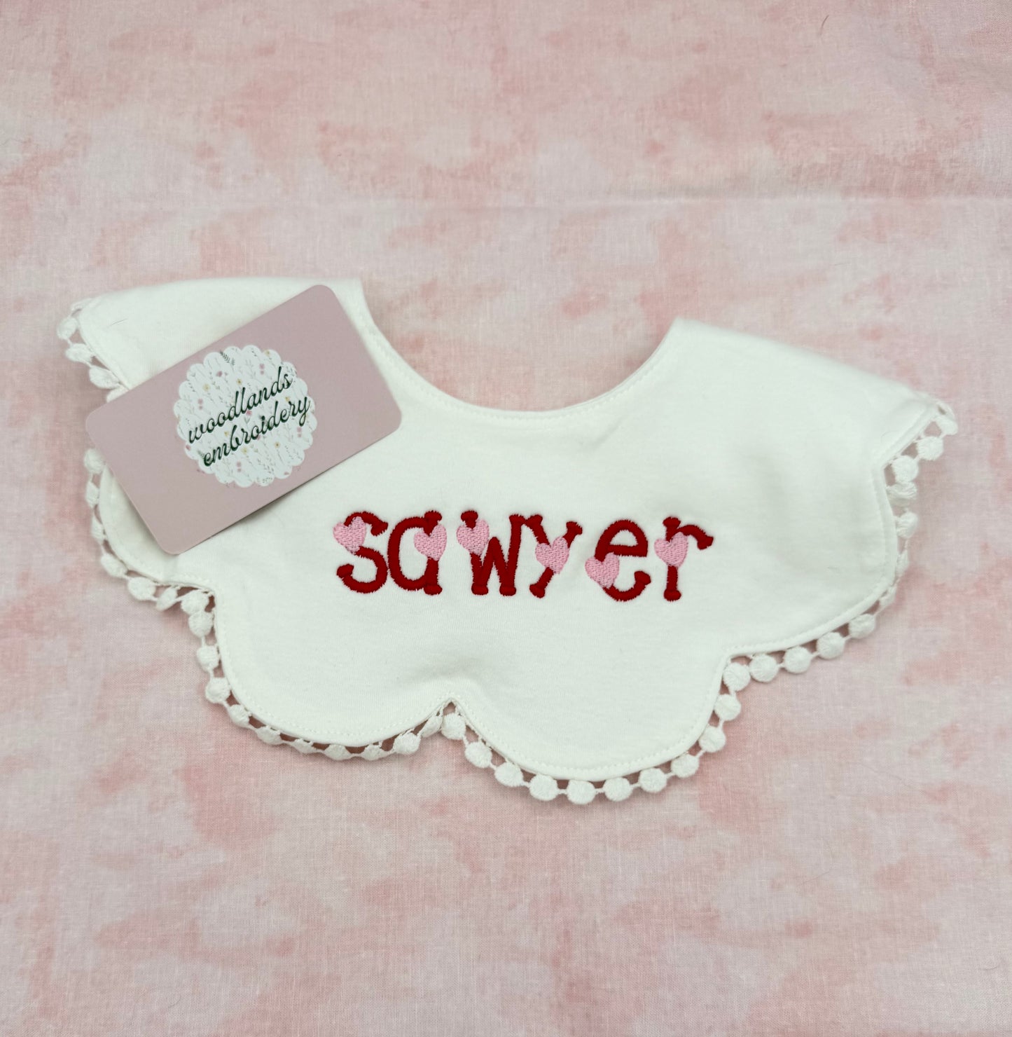 Valentines Baby Bib - heart script font