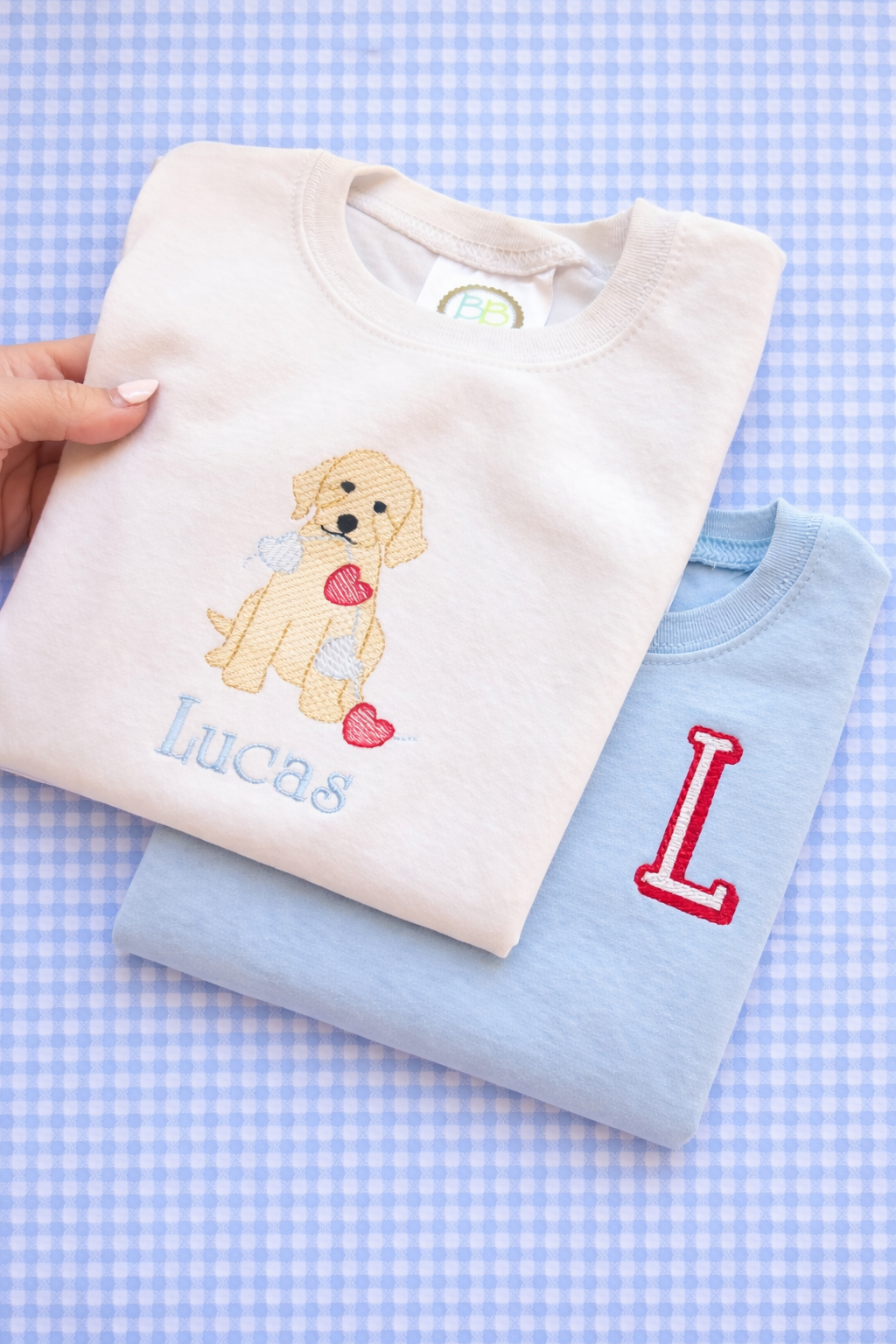 Boys Monogrammed T Shirt - Valentines dog heart string