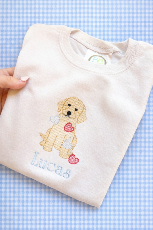 Boys Monogrammed T Shirt - Valentines dog heart string