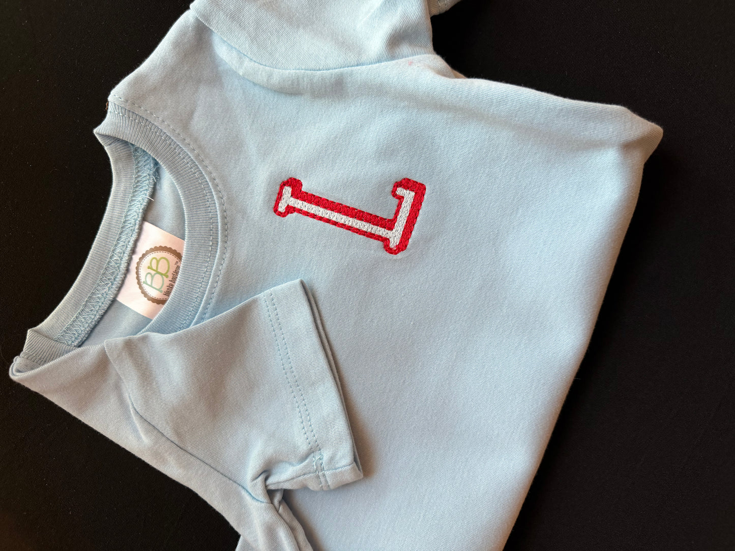 Boys Monogrammed T Shirt - Valentines red and baby blue