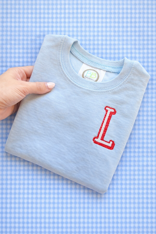 Boys Monogrammed T Shirt - Valentines red and baby blue