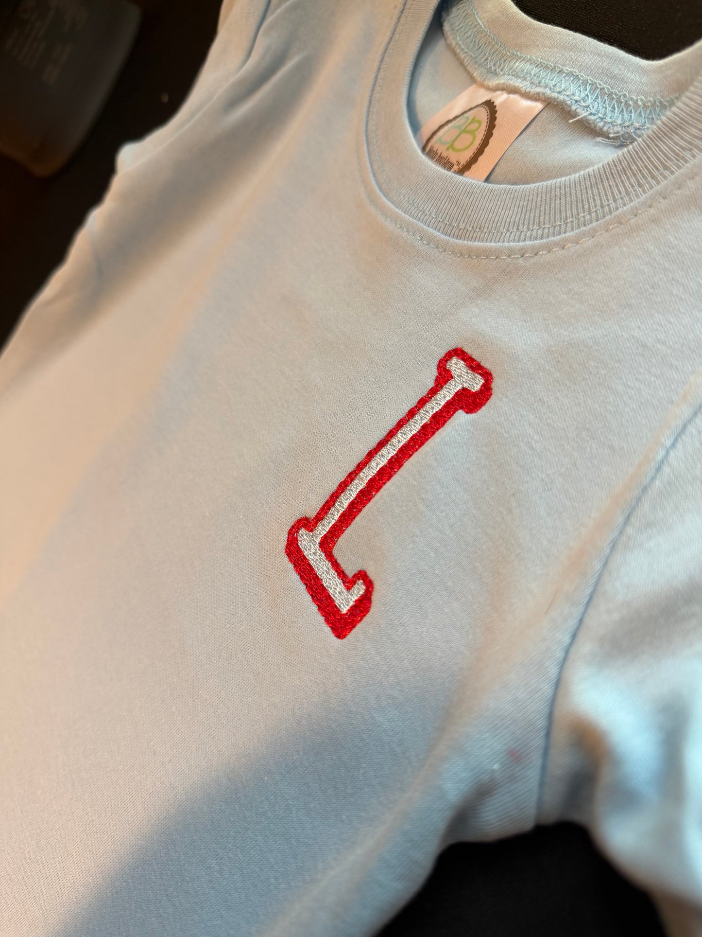 Boys Monogrammed T Shirt - Valentines red and baby blue