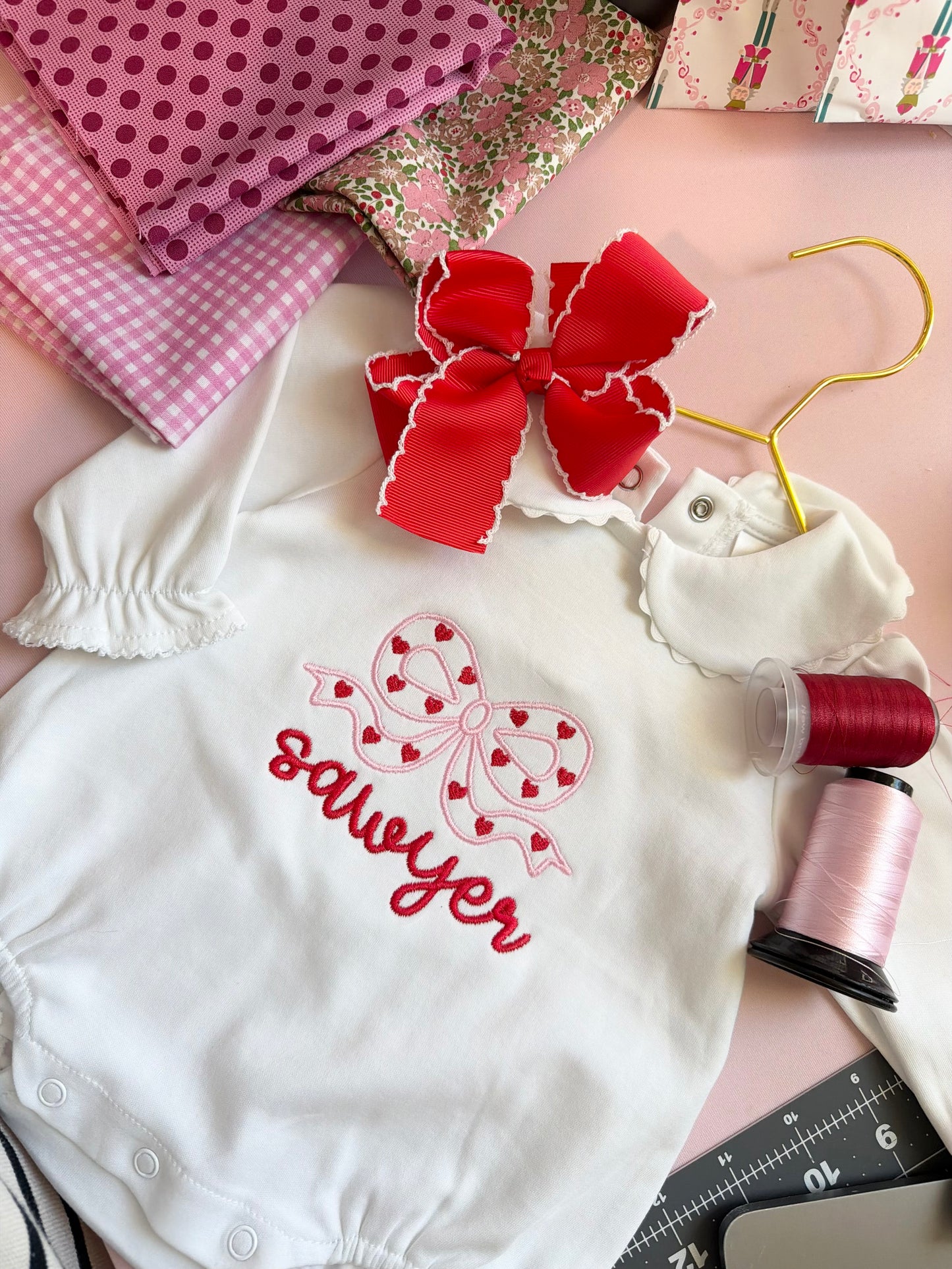 Valentines bow collared onesie - longsleeve